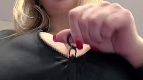 big natural tits bursting from tight leather