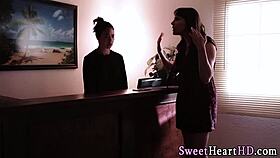 ebony masseuse treats teen to steamy fingering session