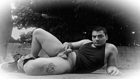 Muscular kickboxer rips pants for hot masturbation tease?
