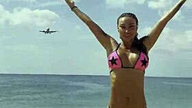 Monika Fox Strips Pink Bikini Teasing Big Tits on Sunny Beach