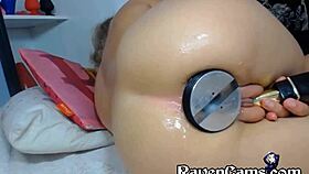 Horny Camgirl Shoves Extreme Huge Buttplug Into Tight Soft Ass