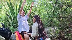 lost hikers rip clothes for juicy pussy creampie in jungle