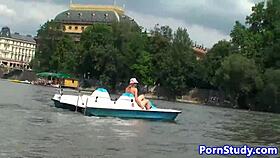 Eurobabe strips nude public fetish ride on waterbike 😏🌊