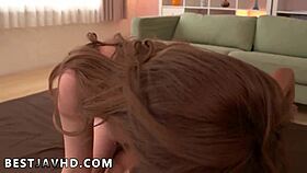 eri inoue's huge tits bounce as she sucks cock before her shaved beaver gets hammered hard