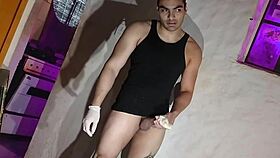 Muscular Doctor Cosplay Wanks Monster Cock in Gloves!
