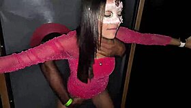 lined up at swingers glory hole for wild anonymous cock sucking action