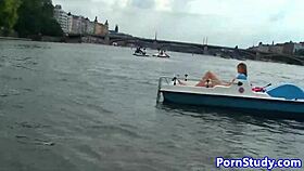 Eurobabe strips nude public fetish ride on waterbike 😏🌊