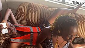 Screaming skinny ebony takes group pounding from black colleagues moaning loud