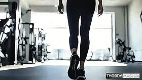 Post-workout fitness babe's tight pussy wrecked hard
