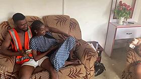 Screaming skinny ebony takes group pounding from black colleagues moaning loud