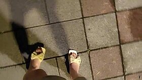 shemale ting xuan drops panties with butt plug outdoors