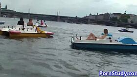 Eurobabe strips nude public fetish ride on waterbike 😏🌊