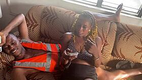 Screaming skinny ebony takes group pounding from black colleagues moaning loud