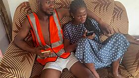 Screaming skinny ebony takes group pounding from black colleagues moaning loud