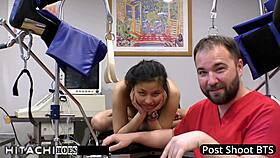raya nguyen the petite patient spreads for doctor's hitachi vibrator forcing intense orgasm close up