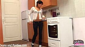 skinny emo tomboy slowly peels off tight jeans revealing nude curves