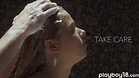 European teen beauty sucks boyfriend's cock hard in steamy bath