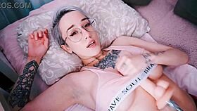 My fuckmachine rams my tits in intense solo session