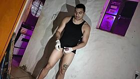 Muscular Doctor Cosplay Wanks Monster Cock in Gloves!
