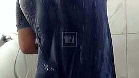 Masked Tattooed Hunk Toys in Shower to Explosive Cum!