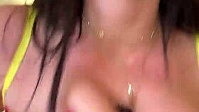 Two hotties share huge black cock with big tits