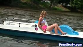 Eurobabe strips nude public fetish ride on waterbike 😏🌊