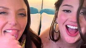 Two hotties share huge black cock with big tits