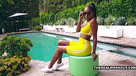 ashley aleigh showers outdoors, bending over for a huge cum splash on her ass after doggystyle