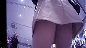 Sexy Skirt Tease Reveals Wet Pussy and Stockings in Public Upskirt