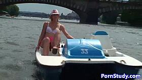 Eurobabe strips nude public fetish ride on waterbike 😏🌊