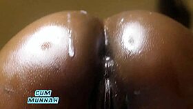 ebony amateur bent over for close up rough anal creampie in oiled tight ass