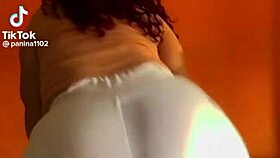 see-through legging hugs her curvy crossdressing legs tight