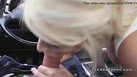 Blonde Hitchhiker Sucks Cock Deep In Car For Ride