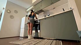 petite coed roommates flash miniskirt asses and pussies for sneaky apartment thrills