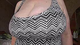 Chubby Mature Milf's Big Saggy Natural Tits Swing Wildly in Close-Up Solo View