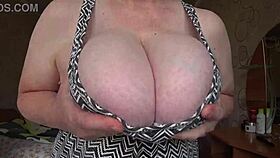 Chubby Mature Milf's Big Saggy Natural Tits Swing Wildly in Close-Up Solo View
