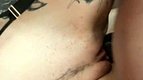 Tattooed teacher laps up cum after dp threesome with mature guys in skirt and stockings