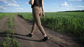 sexy milf struts outdoors in tight jeans teasing panty lines and ass worship vibes
