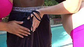 Two white women share massive black cock in hot threesome