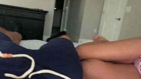 Tiny teen sneaks in for creampie cowgirl ride