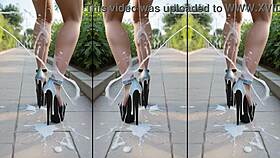 High heels legs feet drenched in public messy cumshots everywhere