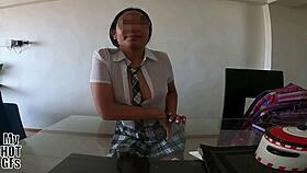if you help with my homework i'll do whatever you want, roommate teases in dorm.