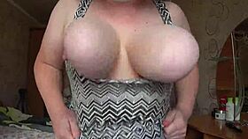 Chubby Mature Milf's Big Saggy Natural Tits Swing Wildly in Close-Up Solo View