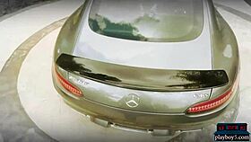 Playboy Babes' Big Asses Shine in Bikinis Washing Mercedes AMG GT
