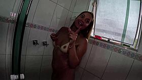 three brazilian hotties shower in lingerie chaos