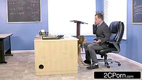 perfect body brunette teen seduces married professor riding cock in office