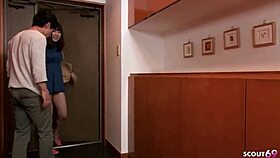 japanese mature seduces young man for rough pounding when home alone