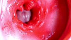 Big red cock thrusts deep in juicy oiled pussy hole ready to explode with cum close up