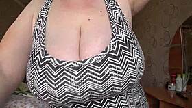 Chubby Mature Milf's Big Saggy Natural Tits Swing Wildly in Close-Up Solo View