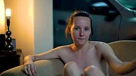 Petite brunette babe smokes nude teasing blue-eyed voyeur fetish